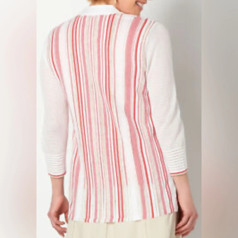 Christopher & Banks Pink and White Striped Cardigan Medium - Picture 3 of 10